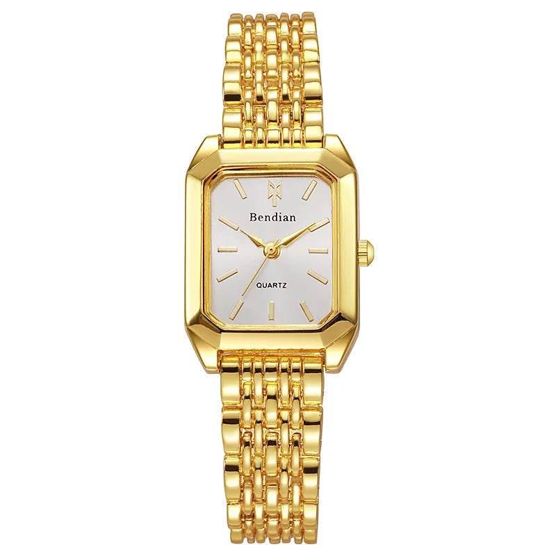 Women Watches Business Luxury Ladies Fashion Quartz Watch Simple Scale Square Quality Gold Plated Stainless Steel Folding Clock - Empire P.E