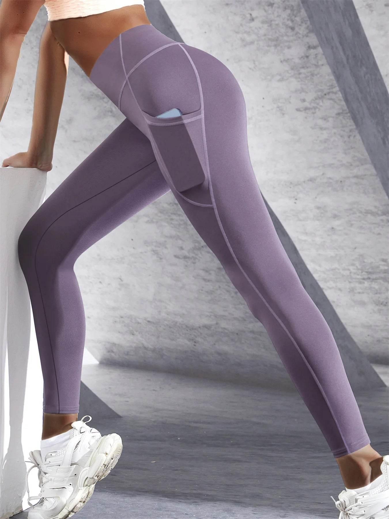 Solid Color Side Pockets Leggings For Women High Waist Sportswear Cycle Yoga Pants Push Up Fitness Leggings - Empire P.E