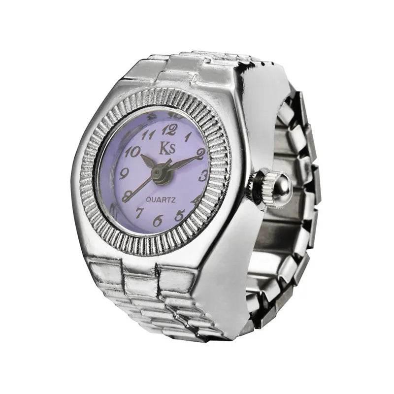 Vintage Punk Finger Watch Mini Elastic Strap Alloy Watches Couple Rings Jewelry Clock Retro Roman Quartz Watch Rings Women Men - Empire P.E