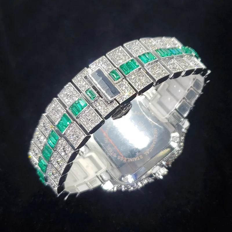 Luxury Full Diamond Watch for Men Fashion Green Iced Out Bling Square Watches Hip Hop Rap Jewelry Relogio Masculino Dropshipping - Empire P.E