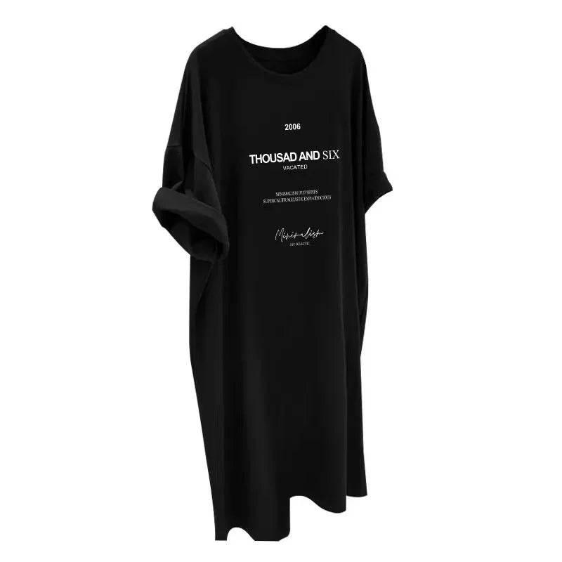 Plus Size Korean Style Women's Clothing Slimming Medium-length T-shirt Skirt Casual Long Dress Short Sleeves Summer Fashion - Empire P.E