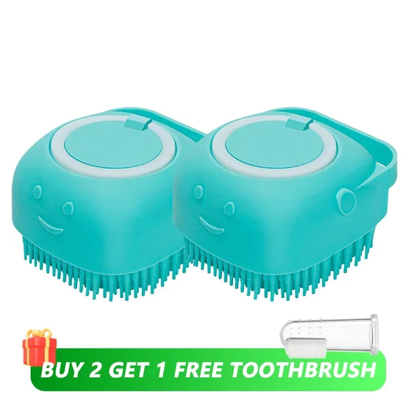 Dog Bathing Brush Pet Massage Brush Shampoo Dispenser Soft Silicone Brush
