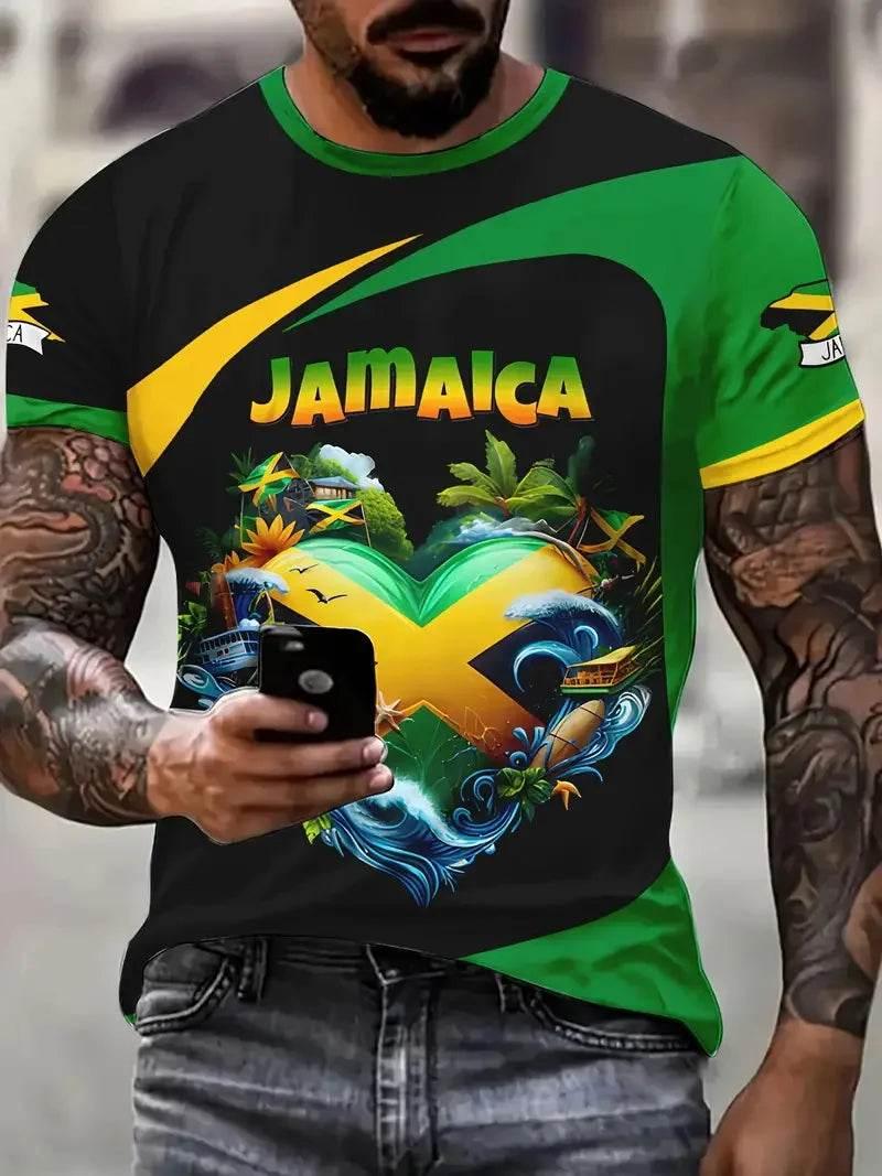 3D Print Jamaica Hummingbird Graphic T-Shirt For Men Casual Short Sleeve Crew Neck Tshirts Men's Plus Size Jamaica Flag Tshirt - Empire P.E