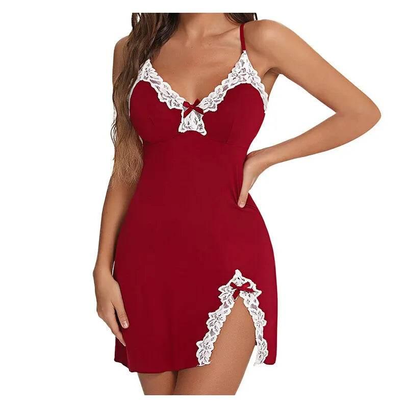 Women Lace Silk Satin V-Neck Hem Soft Lingerie - Empire P.E