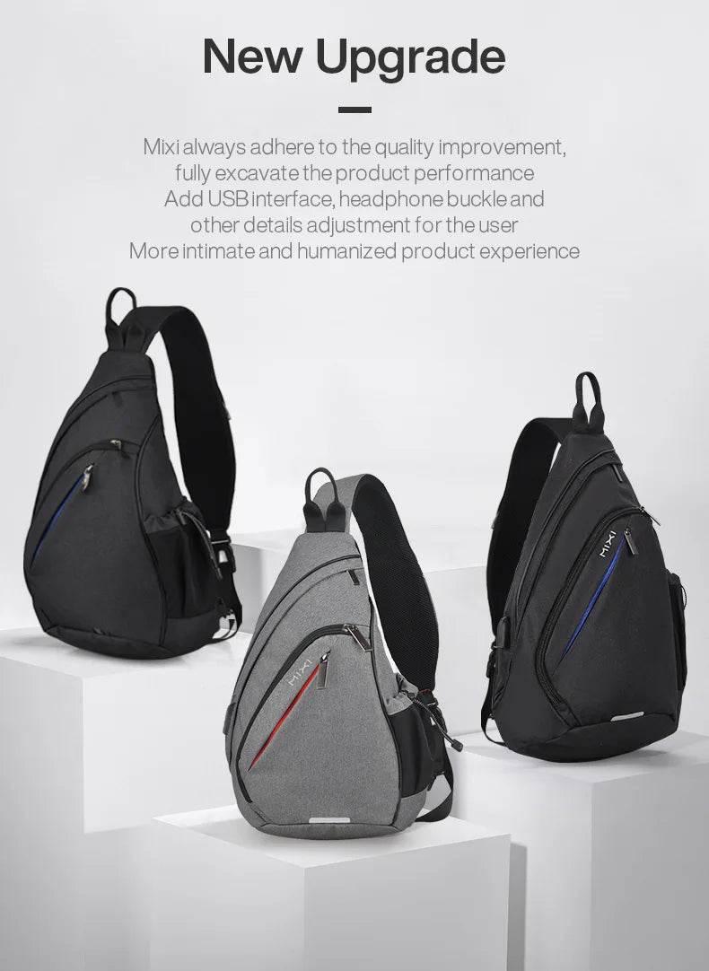 Mixi Men One Shoulder Backpack Women Sling Bag Crossbody USB Boys Cycling Sports Travel Versatile Fashion Bag Student School - Empire P.E