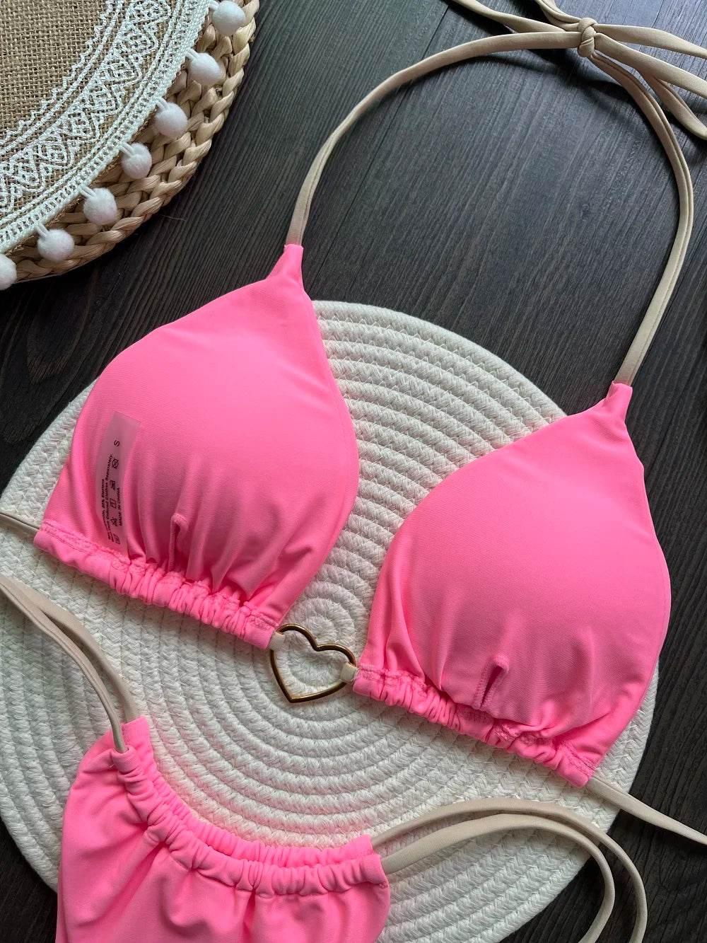 RUOTONSEPT Sexy Halter Solid color Bikini Set Women's Swimsuit Two-piece Triangle Thong Swimwear Bathing Suit Brazilian Biquinis - Empire P.E