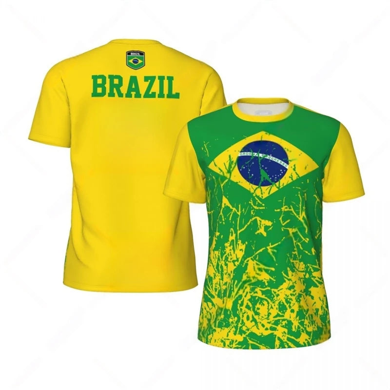 Fashion Brazil Flag Graphic Football T Shirts For Men Summer Trend 3D National Emblem Printed T-shirts Casual Oversized Tees - Empire P.E