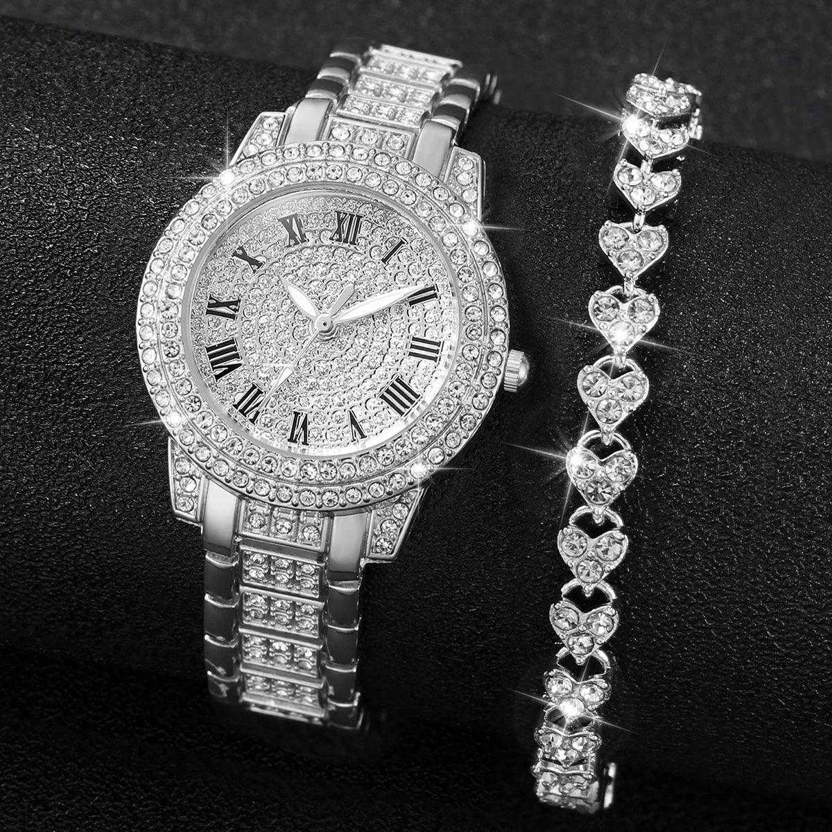 2pcs/set Women Diamond Quartz Watch and Bracelet Set - Empire P.E