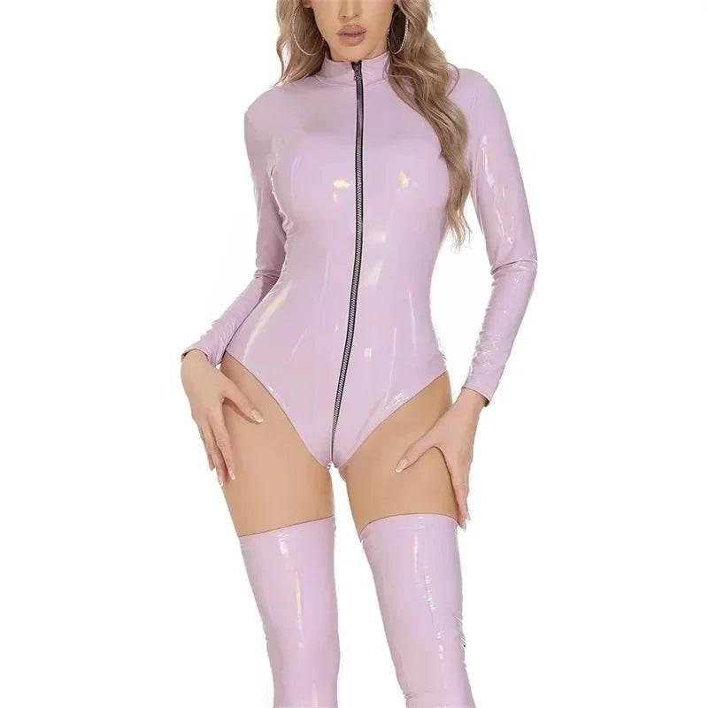 Women Sexy Party Skinny Patent Leather Bodysuit - Empire P.E
