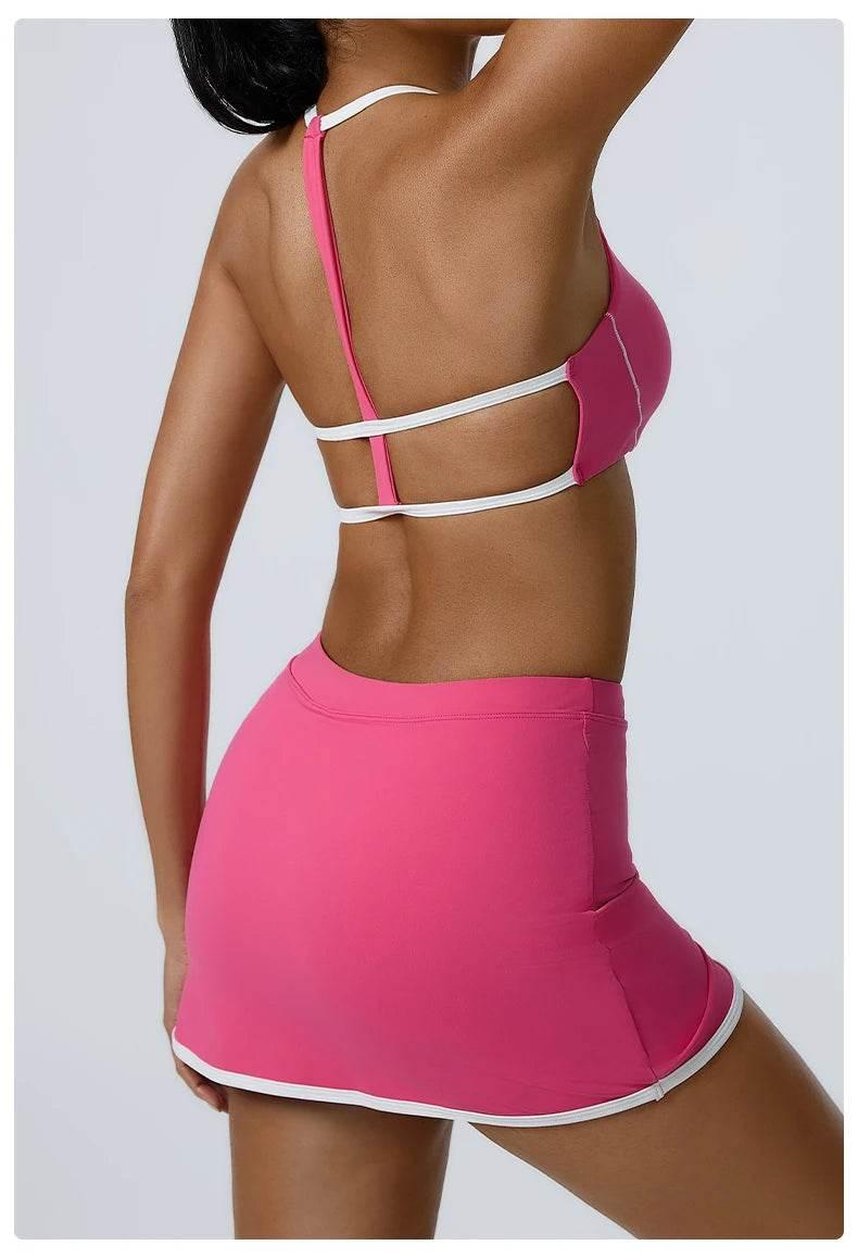 Yoga Women Workout Bra and Shorts Two Piece Patchwork Open Back Elastic Fitness Yoga Outfit Sport Set Women - Empire P.E