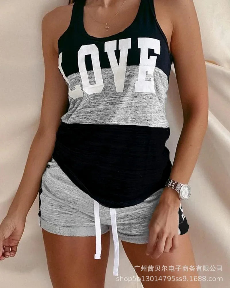 Women's Vest Top Drawstring Mid Waist Shorts Two-Piece Set - Empire P.E