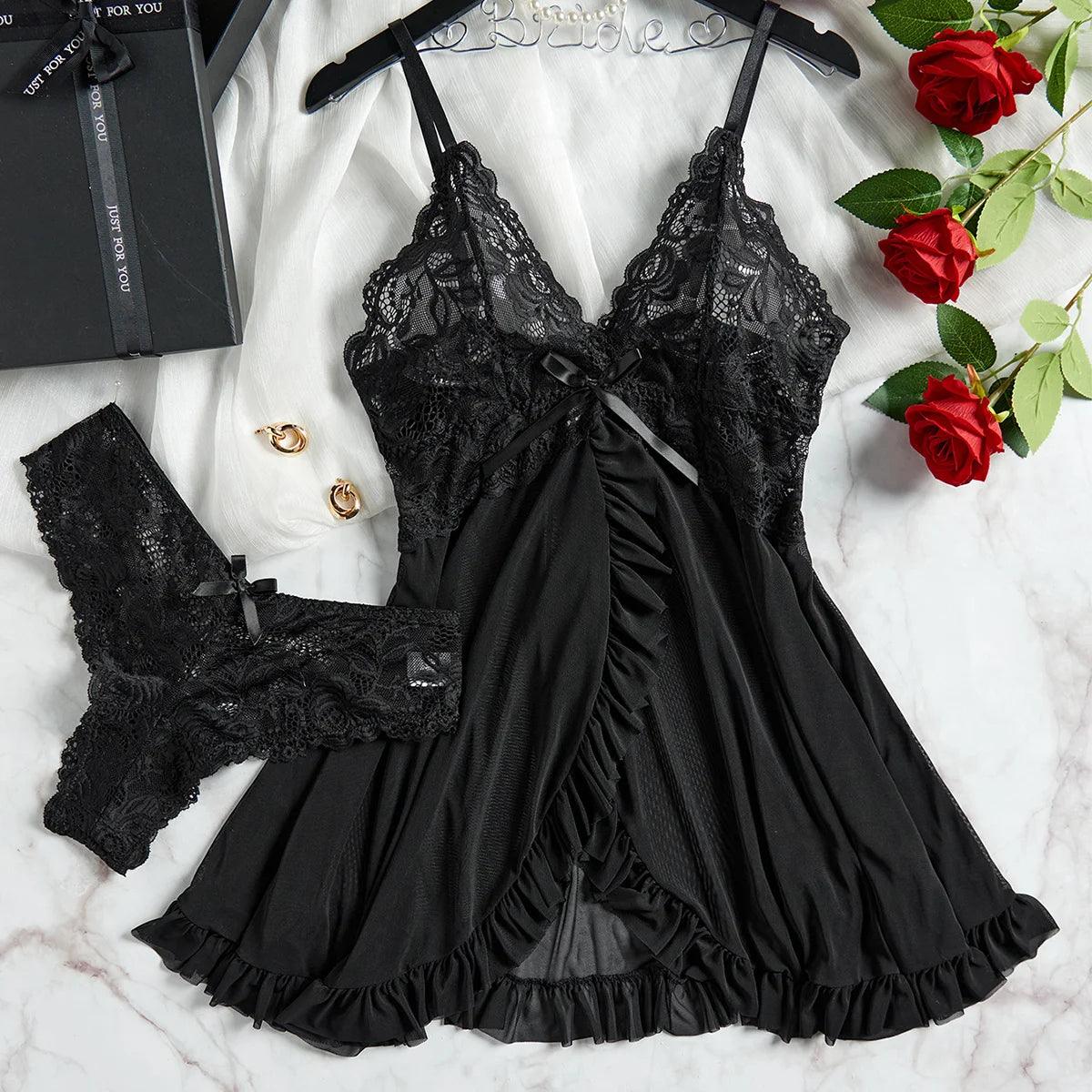 Sexy Lingerie Set Women Erotic Bra Nightdress Sexy Lace - Empire P.E