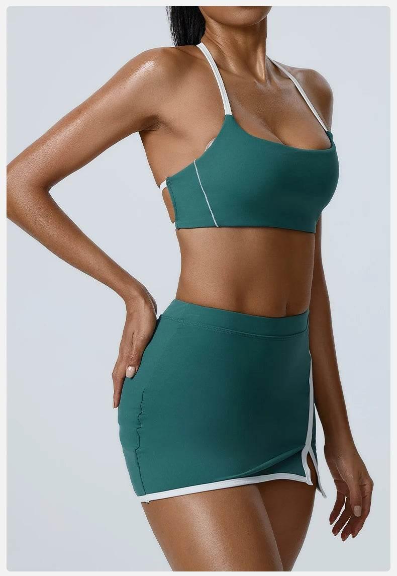 Yoga Women Workout Bra and Shorts Two Piece Patchwork Open Back Elastic Fitness Yoga Outfit Sport Set Women - Empire P.E
