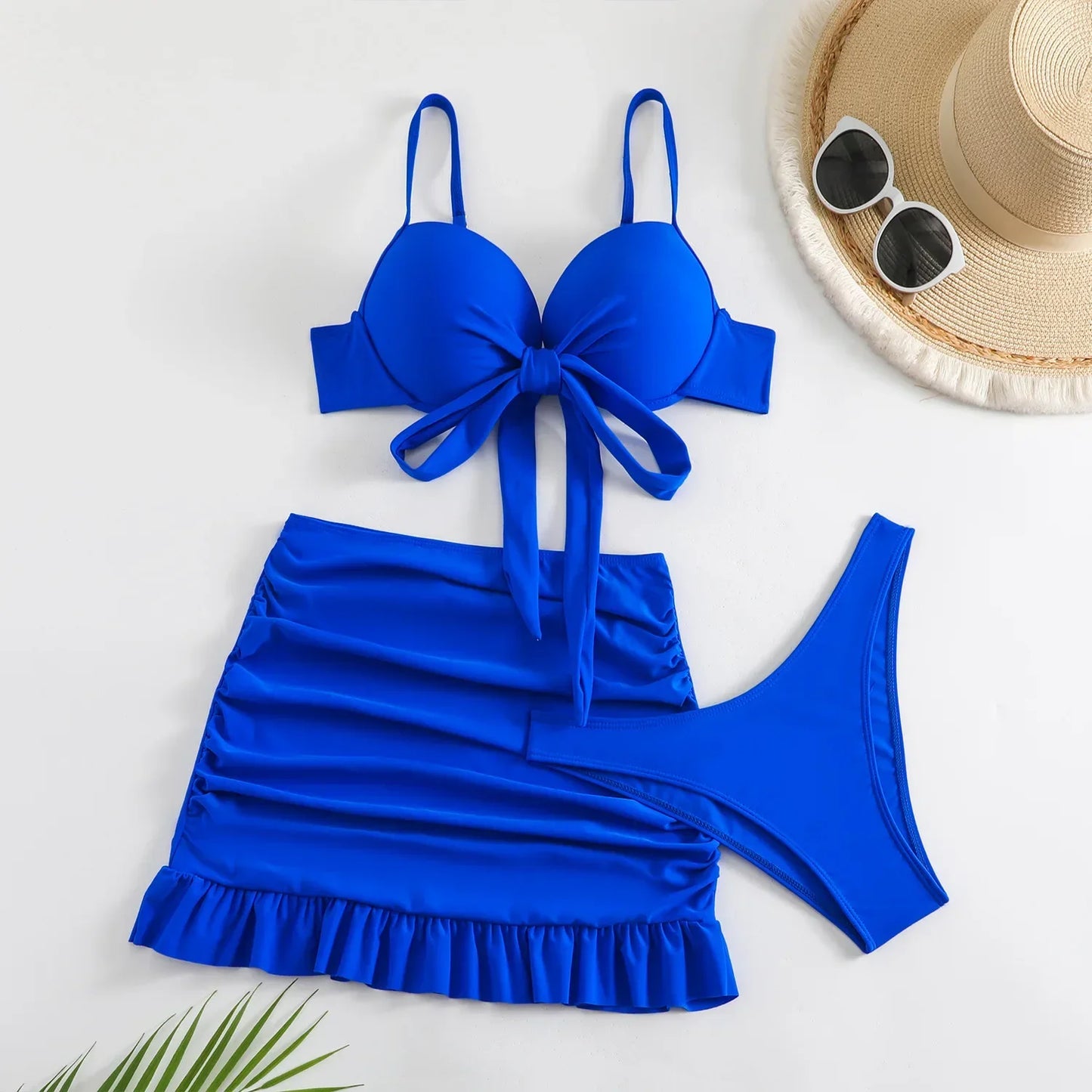 Cikini-Solid Bikini Set 3 Piece Bathing Suit