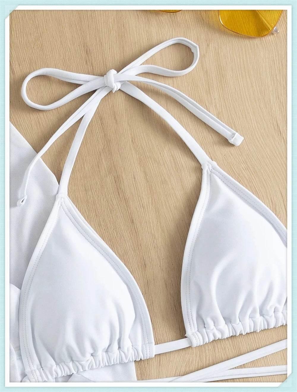 Sexy 4 Pieces Halter Bikinis Women Solid Swimwear Female Cover Up Swimsuit Long Sleeve And Skirt Bathing Suit Beachwear Summer - Empire P.E