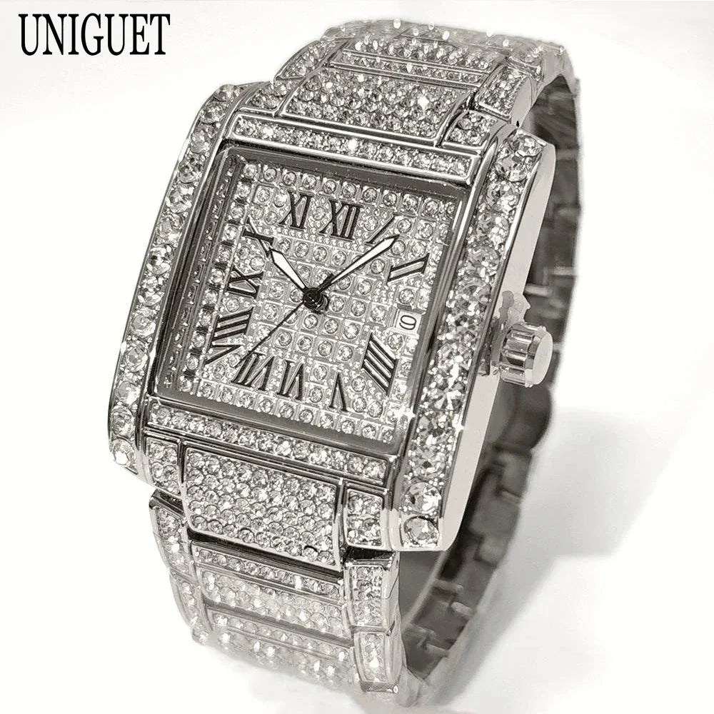 Iced Out Watch For Men Luxury Gold Stainless Steel Quartz - Empire P.E