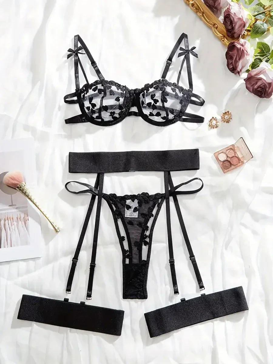 Fashion Sexy Lingerie Erotic Bra Set Panties Steel Ring - Empire P.E