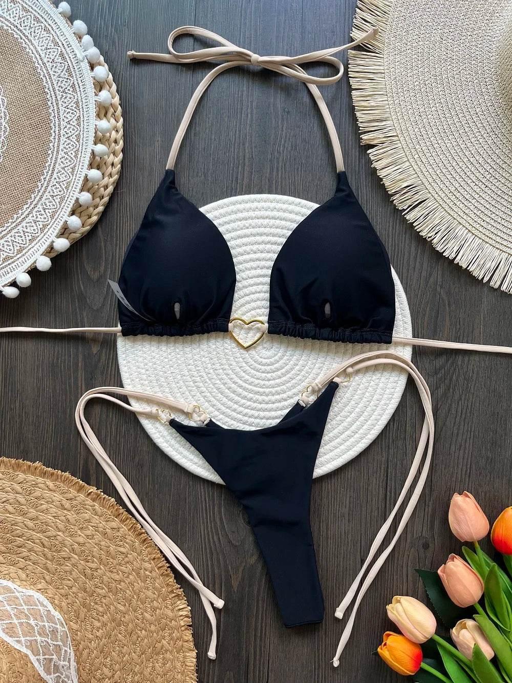 RUOTONSEPT Sexy Halter Solid color Bikini Set Women's Swimsuit Two-piece Triangle Thong Swimwear Bathing Suit Brazilian Biquinis - Empire P.E