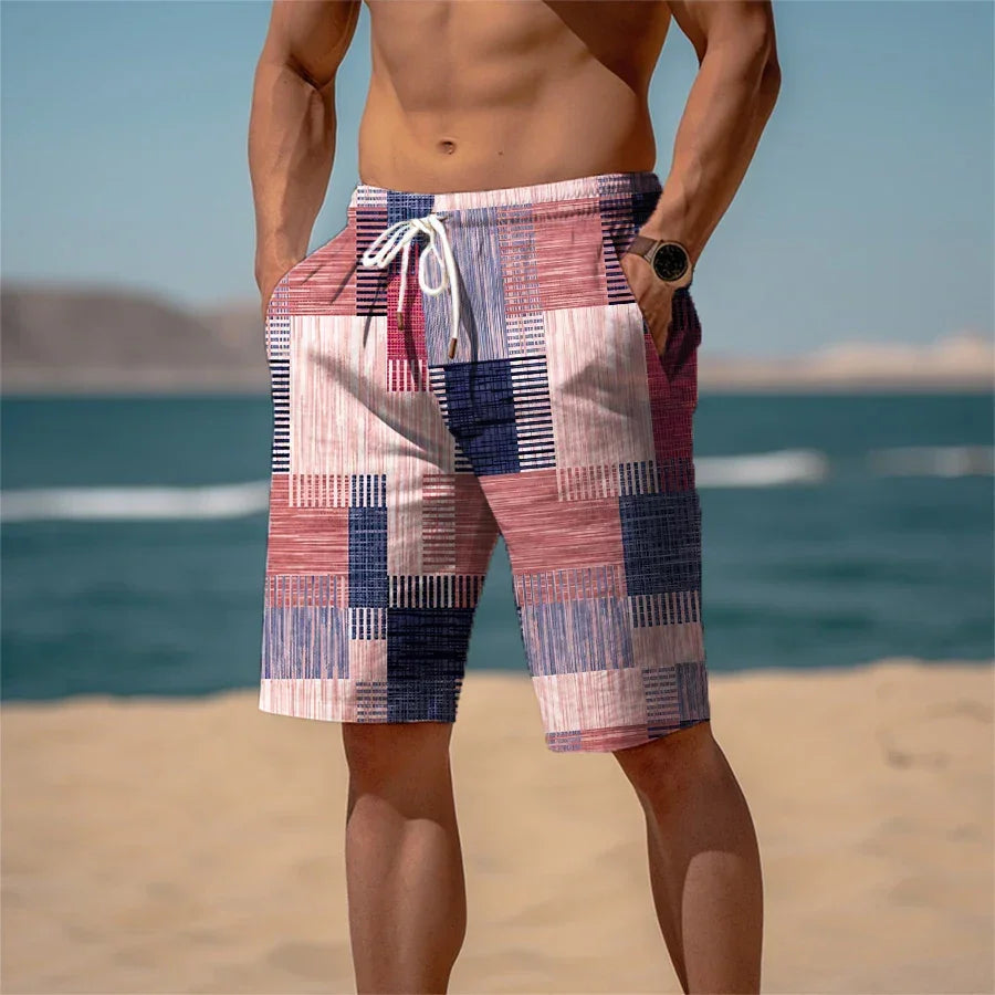 Men's Sweat Shorts Beach Shorts Terry Shorts Drawstring Elastic Waist 3D Print Graphic Plaid Stripe Breathable Soft Short Daily - Empire P.E