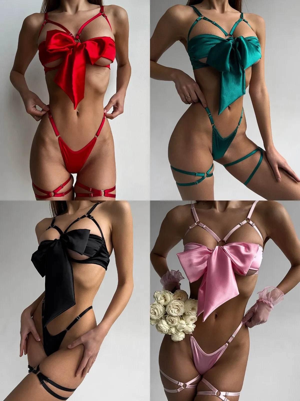 Bowknot Lingerie Open Bra Lace Up - Empire P.E