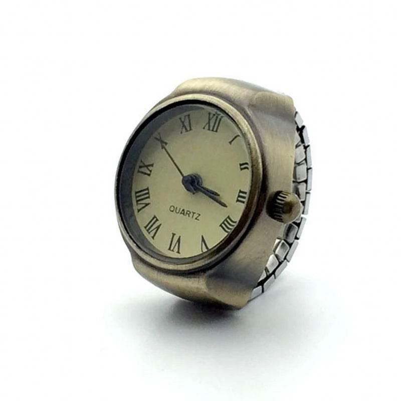 Vintage Punk Finger Watch Mini Elastic Strap Alloy Watches Couple Rings Jewelry Clock Retro Roman Quartz Watch Rings Women Men - Empire P.E