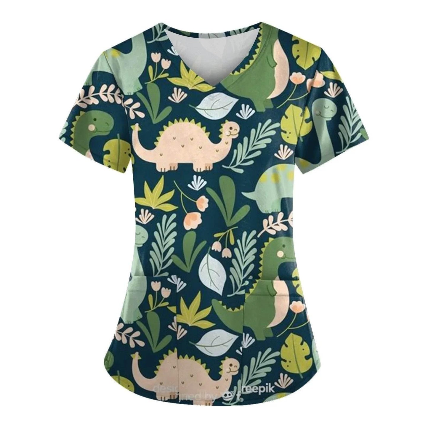 Print Ladies Nurse Uniform Short Sleeve V-Neck Scrub Tops - Empire P.E