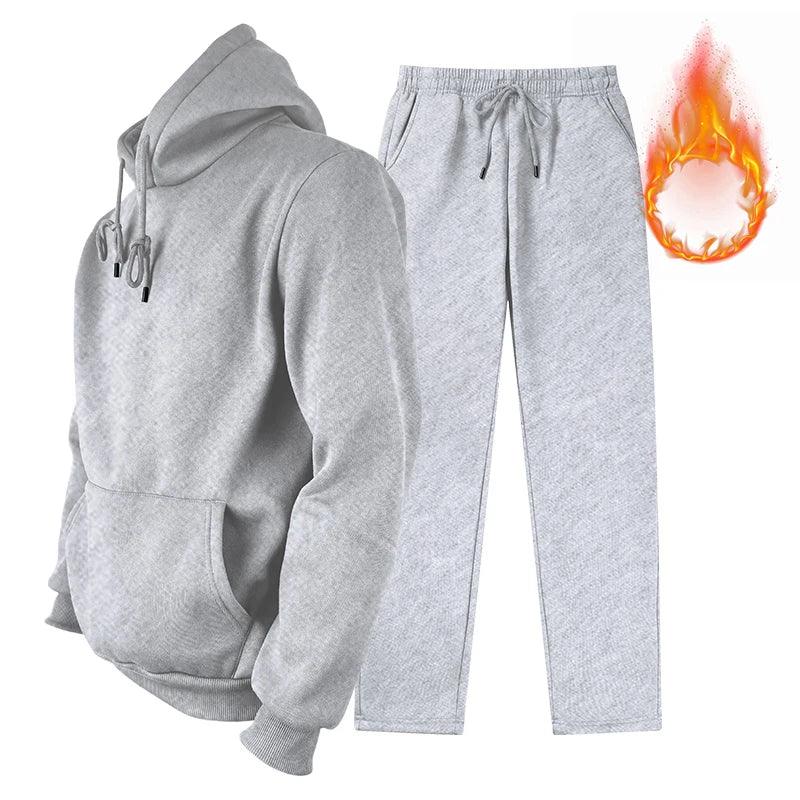 Men 2 Pieces Fleece Hooded Outfit Set