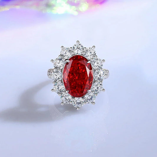 925 Sterling Silver 10*14 MM Oval Ruby Aquamarine High Carbon Diamond Gemstone - Empire P.E