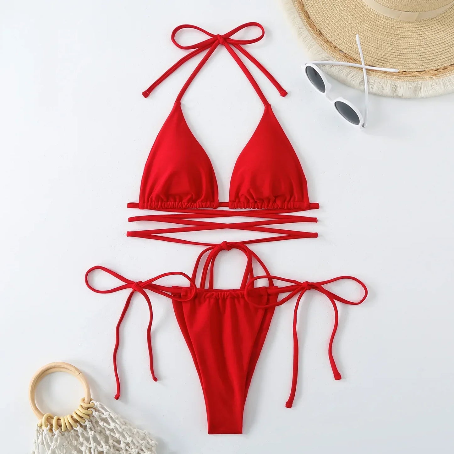 Criss Cross Swimwear Bandage Thong Bikinis Set 2 Piece - Empire P.E