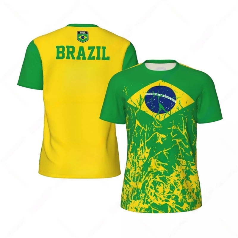 Fashion Brazil Flag Graphic Football T Shirts For Men Summer Trend 3D National Emblem Printed T-shirts Casual Oversized Tees - Empire P.E