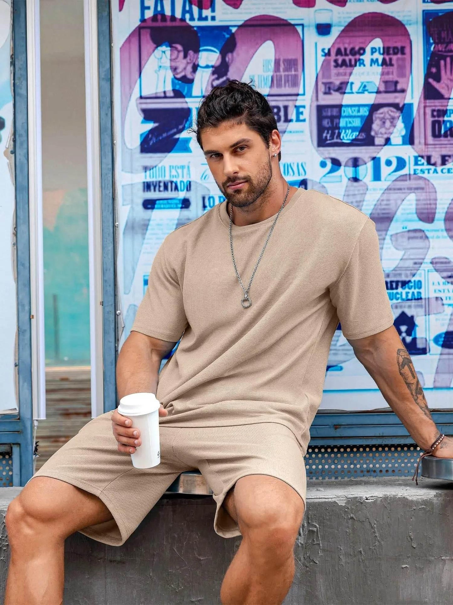 New Men's Short Sleeve Shorts Set Fashion King Printed T-Shirt - Empire P.E