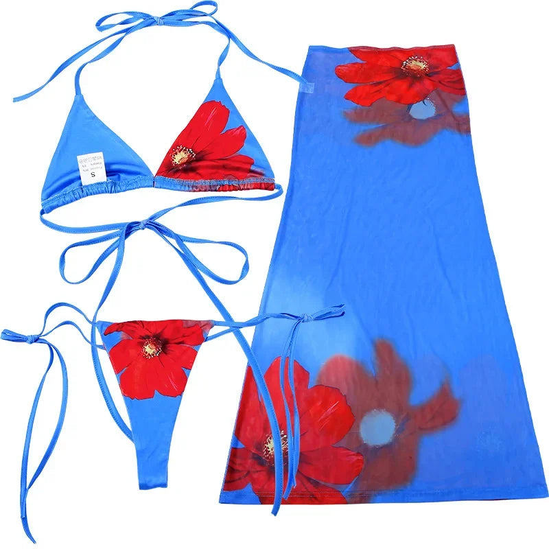 Women Bikinis Sets with Flower Print Mesh Set - Empire P.E