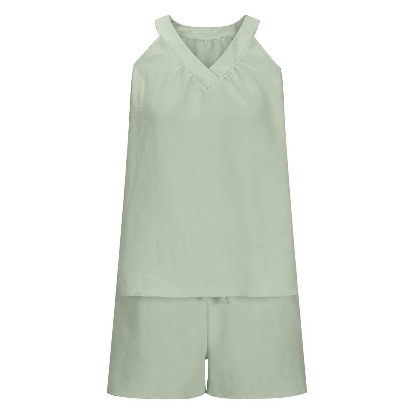 Women'S Summer Casual Suit New Urban Casual Women'S Solid Color Sleeveless Vest Elastic Shorts Home Clothes Two-Piece Set - Empire P.E