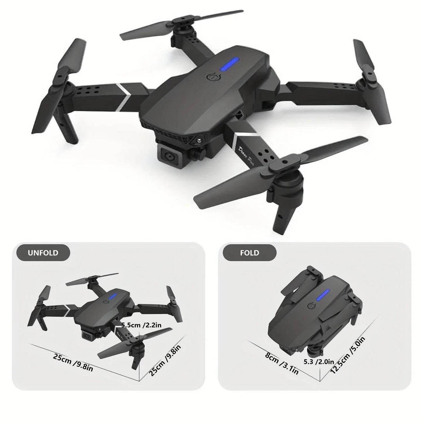E88 Drone with Dual 4K HD Cameras, Wi-Fi, USB Charging, 1181.1inch Max Altitude, 3m/s Speed, One-Click Return, No GPS,4k drone - Empire P.E