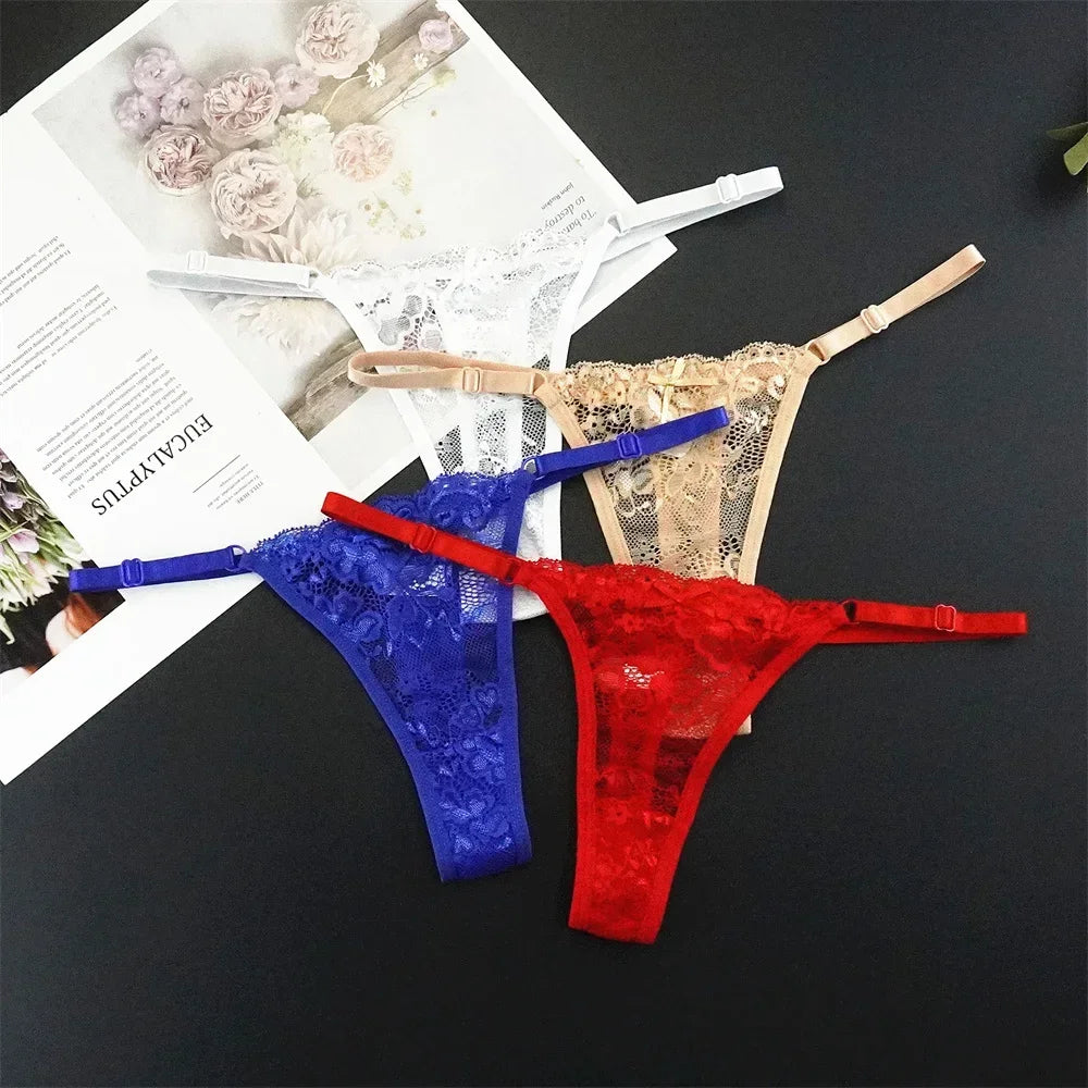 Sexy G String 4 Pcs Mix Adjustable Hollow Out Lace Thongs for Women - Empire P.E
