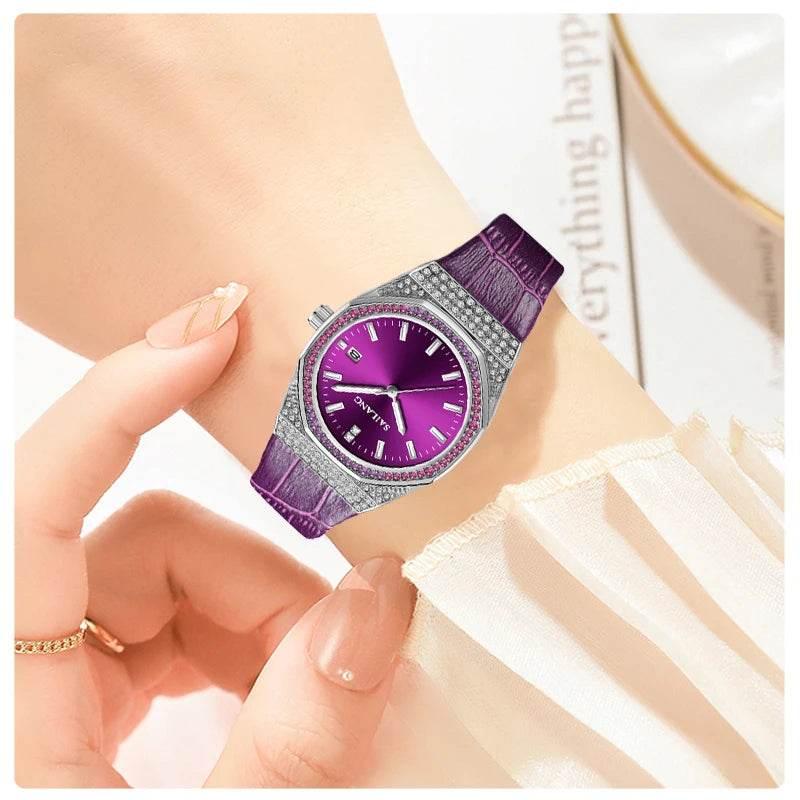 New Style Violet High-End Ladies Wrist Watch Luxury Diamond Waterproof - Empire P.E