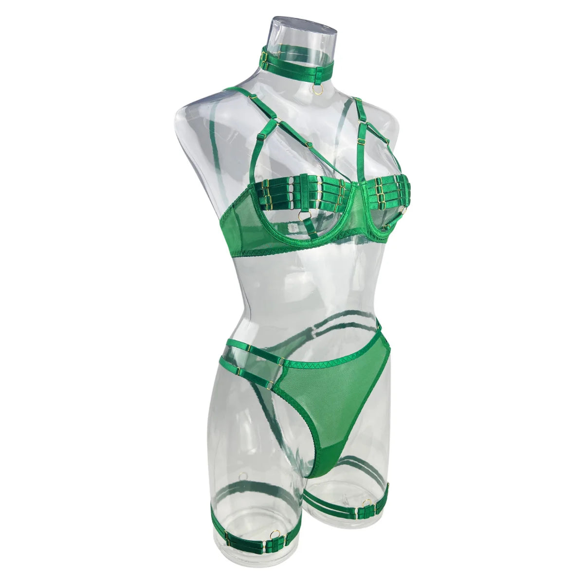 Yimunancy 4-Piece Bandage Erotic Set Women Choker Cut Out Solid Vintage Purple Sexy Lingerie Set Breif Kit - Empire P.E