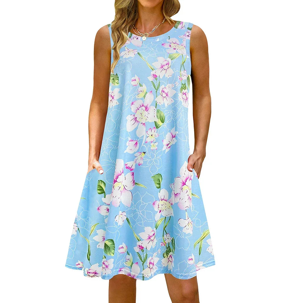 S-5Xl Colorful Printed O Neck Long Dress - Empire P.E