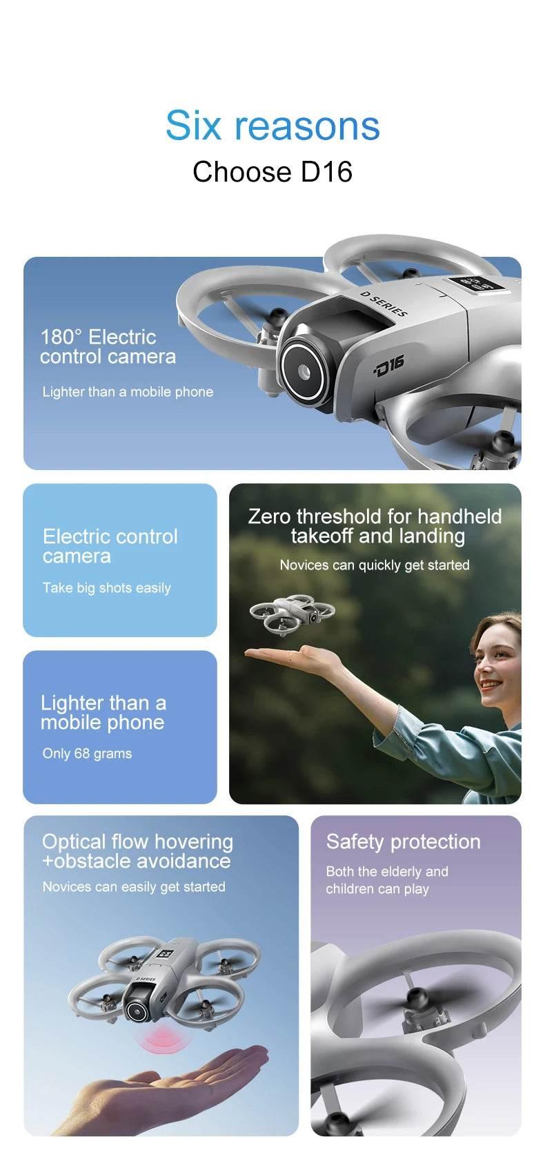 Xiaomi D16 Mini Drone with 180° Electric Adjustable 8K HD Camera WiFi Light Flow Drone Pocket Obstacle Avoidance Rc Quadcopter - Empire P.E