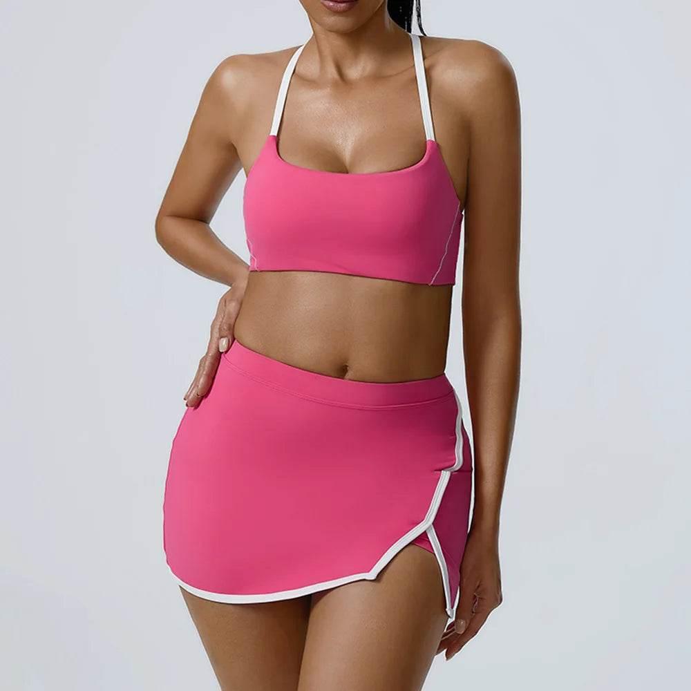 Yoga Women Workout Bra and Shorts Two Piece Patchwork Open Back Elastic Fitness Yoga Outfit Sport Set Women - Empire P.E