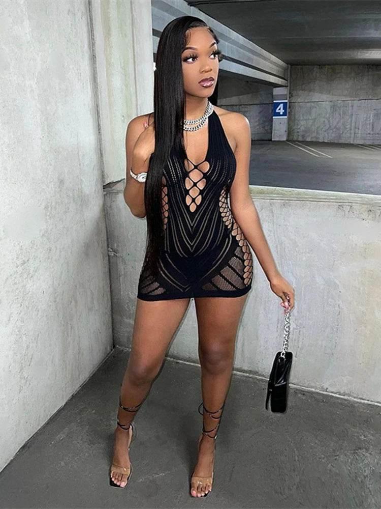 Transparent Lace Short Dress Backless Hollow - Empire P.E