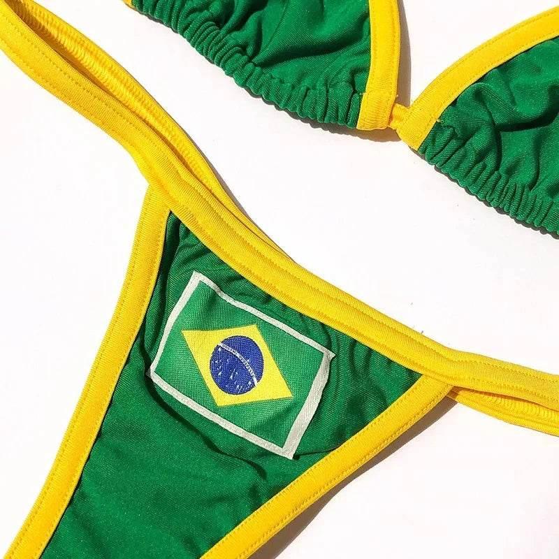 Jamaican flag comparison split bikini set 2024 sexy women's swimsuit patch swimsuit hot suit summer beachwear green and yellow - Empire P.E