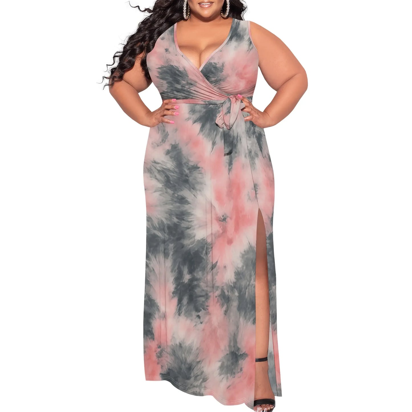 Plus Size Green Tie-Dye Maxi Dress - Empire P.E