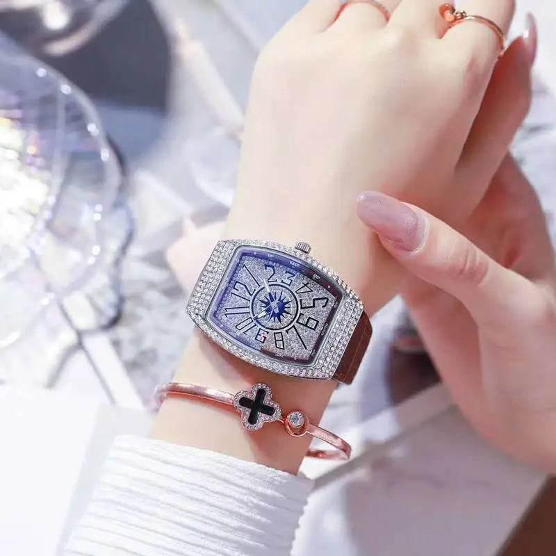 The Tonneau Minimalist Waterproof Women Ultra Thin Watches Leather Band Fashion Diamond-encrusted Quartz Watch Relogio Feminina - Empire P.E