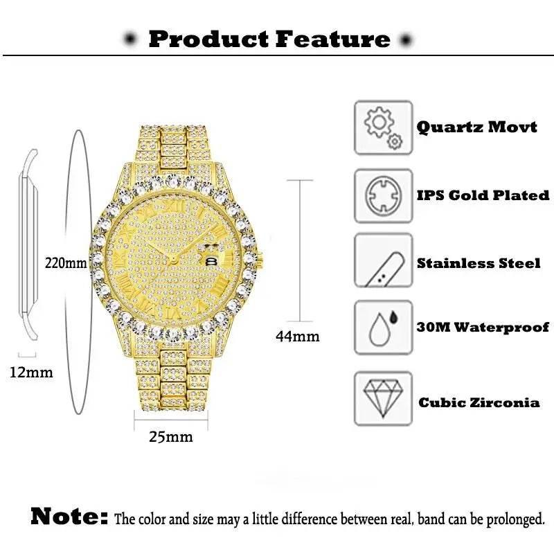 Hot Hip Hop Iced Out Watch for Mens Brand MISSFOX Fashion Bling Quartz Clocks Luxury Full Diamond Wrist Watches Man Reloj Hombre - Empire P.E