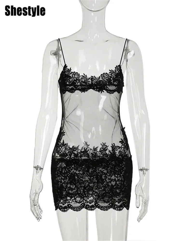 Lace Transparent Mini Dress - Empire P.E