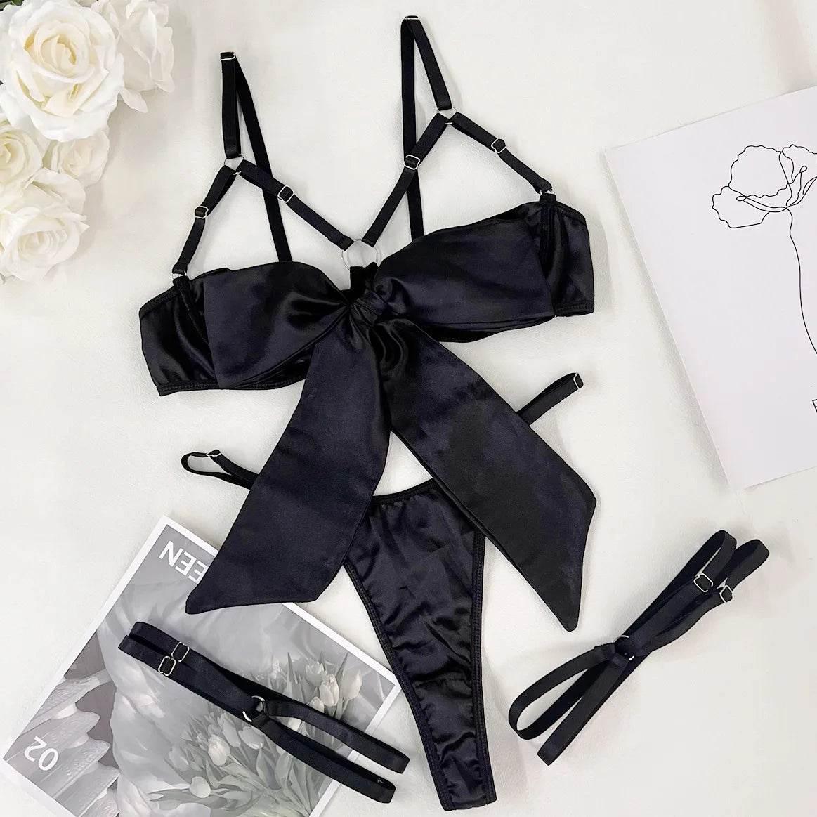 Bowknot Lingerie Open Bra Lace Up - Empire P.E