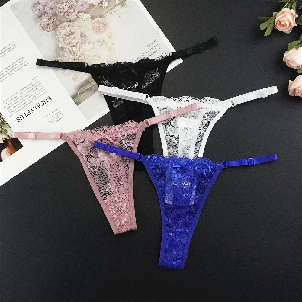 Sexy G String 4 Pcs Mix Adjustable Hollow Out Lace Thongs for Women - Empire P.E