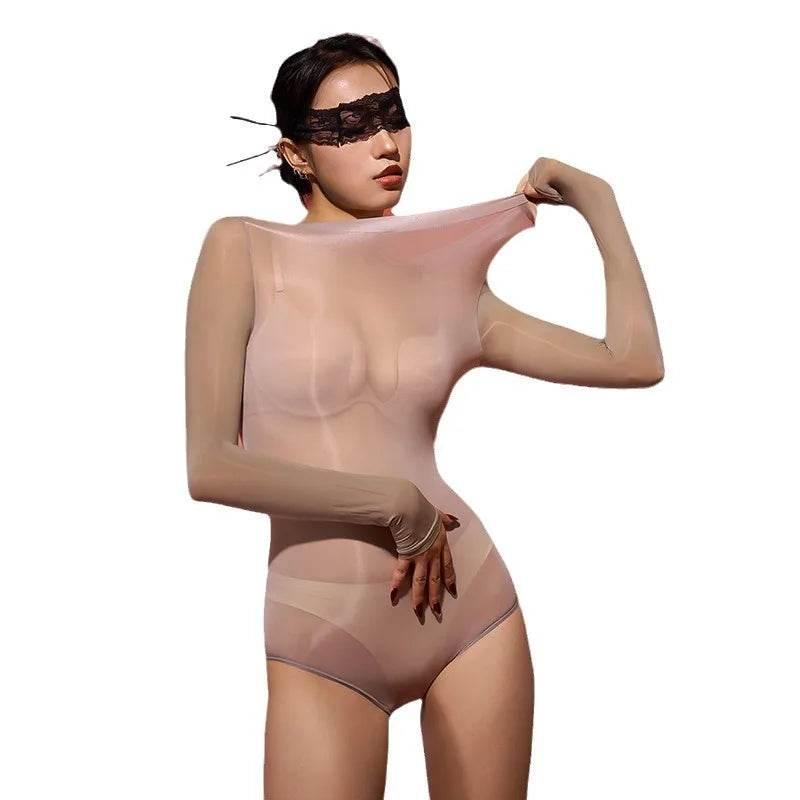 Sexy Women Oil Glossy Shiny High Cut Bodysuit - Empire P.E