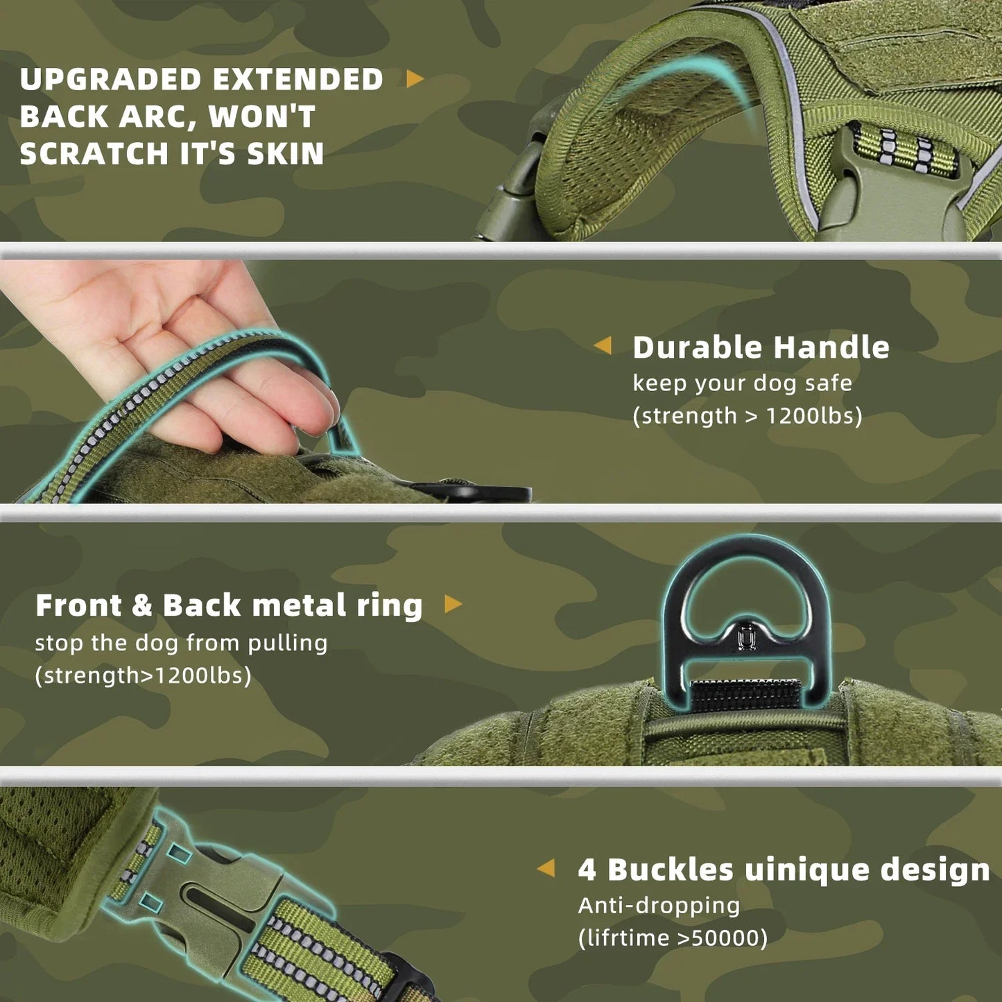 Tactical Dog Harness, No Pull Dog Harness, Adjustable Breathable MOLLE Dog Vest Harness for Medium Large Dog Reflective Military - Empire P.E